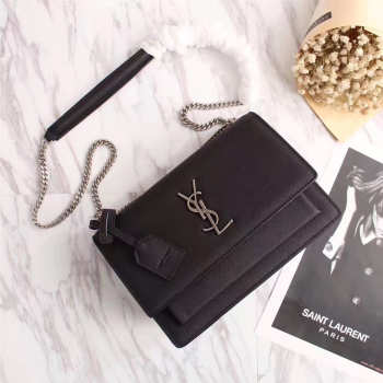 YSL Sunset Handbag Black 22cm