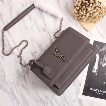 YSL Sunset Handbag Grey 24cm