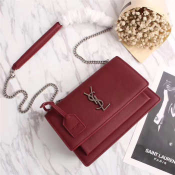 YSL Sunset Handbag Dark Red 24cm