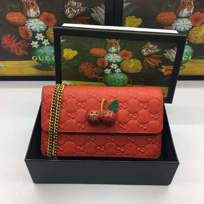 Gucci Signature with Cherries Mini Leather Bag - 1