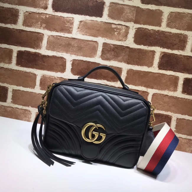 Gucci Marmont leather shoulder bag black 498100 Bagsaa - 1