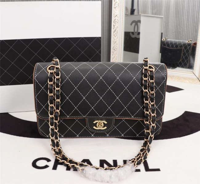 Chanel Flap Shoulder Bag Calfskin Leather Black 8925 - 1