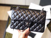 Chanel Double Flap Bag Lambskin Black with Silver Hardware 23cm Bagsaa - 6