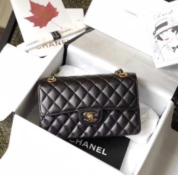 Chanel Double Flap Bag Caviar Black with Gold Hardware 23cm 