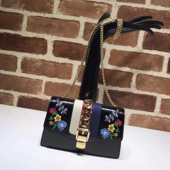 GUCCI Wrinkled lacquer leather embroidery Black Bag