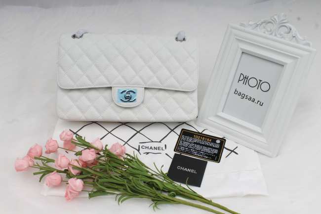 Chanel Flap Bag Caviar White with Silver Hardware 25cm Bagsaa - 1