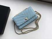 Chanel Lamb skin V-type chain Bag Blue bagsaa - 6