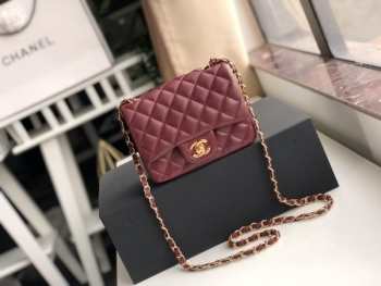 Chanel Flap Bag Lambskin Gold Hardware Wine Red 17cm Bagsaa