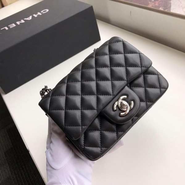 Chanel Flap Bag Lambskin Silver Hardware Black 17cm Bagsaa - 1