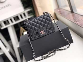 Chanel Flap Bag Caviar Silver Hardware Black 17cm Bagsaa