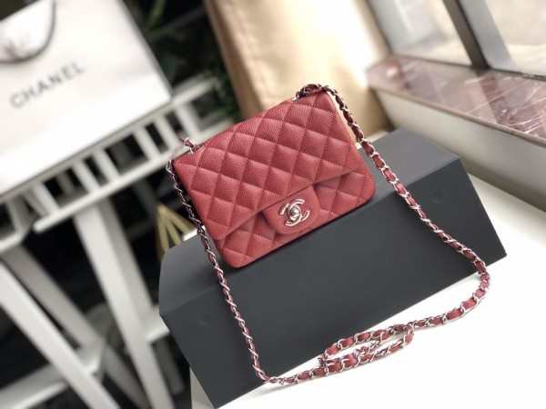 Chanel Flap Bag Caviar Silver Hardware Wine Red 17cm Bagsaa - 1