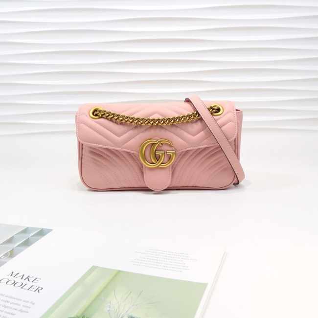 Gucci Marmont Small Matelassé Shoulder Bag Pink 26cm 443497 - 1