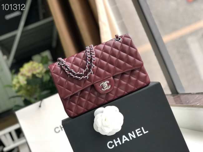 Chanel Flap Bag 25cm Wine Red Silver Hardware Bagsaa - 1