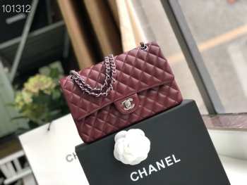 Chanel Flap Bag 25cm Wine Red Silver Hardware Bagsaa