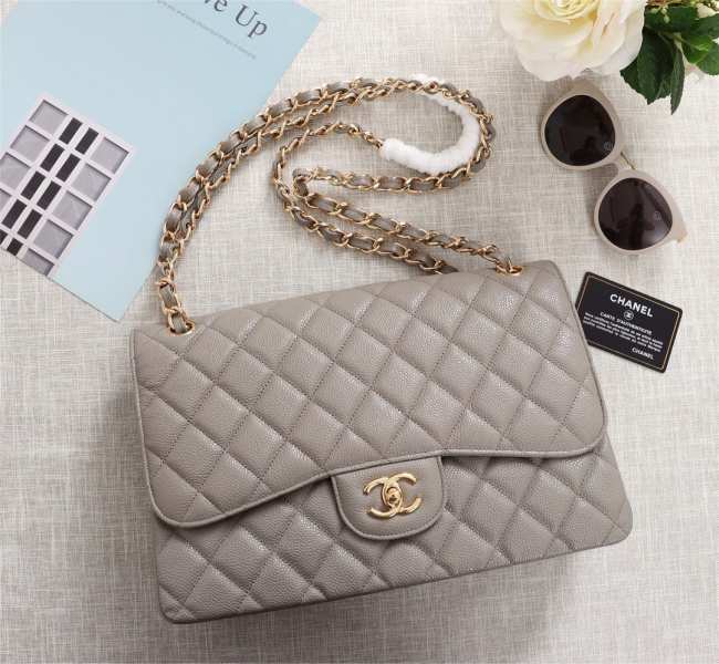 Chanel Flap Bag 1113 30cm Cavier Gray Gold Hardware - 1