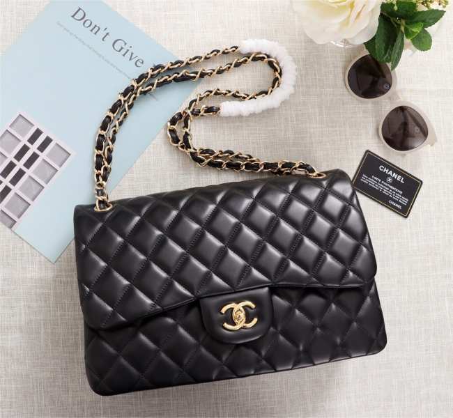 Chanel Flap Bag 1113 30cm Lambskin Black Gold Hardware - 1