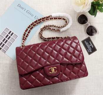 Chanel Flap Bag 1113 30cm Lambskin Wine Red Gold Hardware