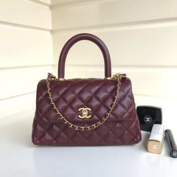 Chanel Coco Handle Gold Caviar Wine Red 24 cm