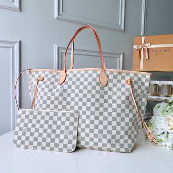 Louis Vuitton original Neverfull bag N41361 white grid with apricot 