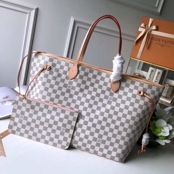 Louis Vuitton Original Neverfull N41605 White Grid With Pink - 1