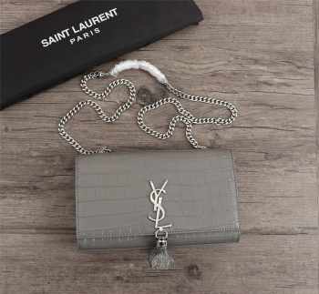 YSL Kate Crocodile Chain Shoulder Bag Gray 24cm