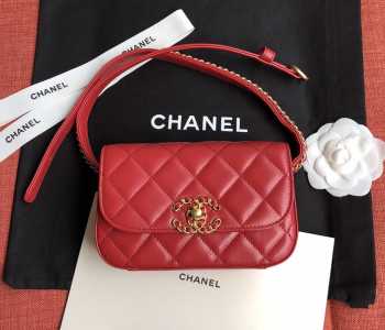 Chanel 19 Lambskin Waist Bag Red 17cm