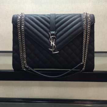 YSL Envelope Large Bag black silver hardware