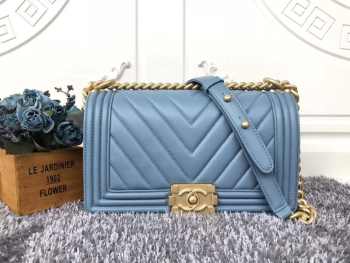 Chanel Leboy Bag Lambskin Blue with Gold Hardware 25cm