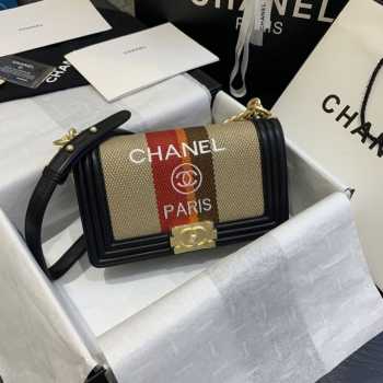 Chanel Le Boy Flap Bag Tweed Black-Khaki 25cm