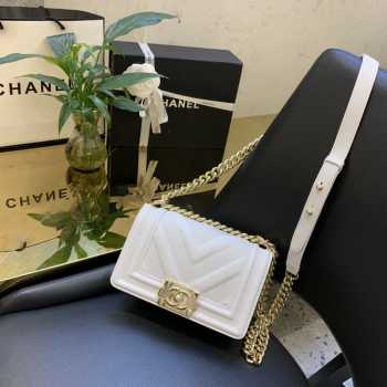 Chanel V Flap Bag 20cm White