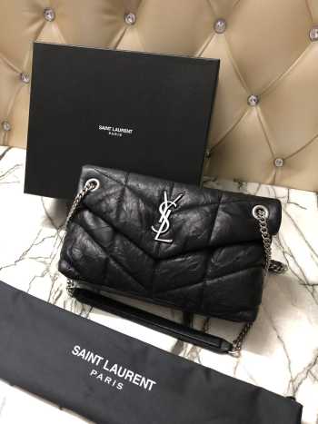 YSL Loulou Puffer Handbag 29cm Black with Silver Hardware