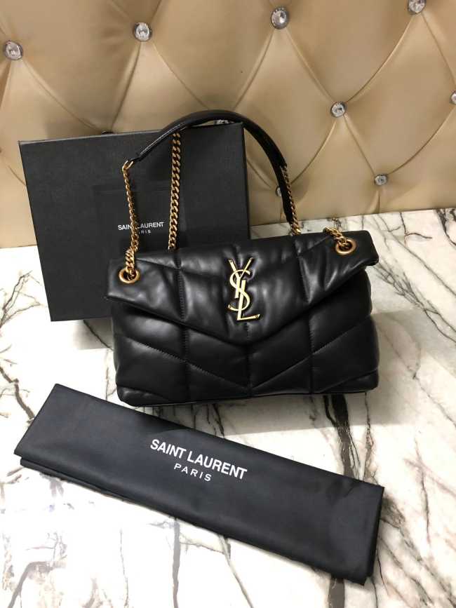 YSL Loulou Puffer Handbag 29cm Black with Gold Hardware - 1