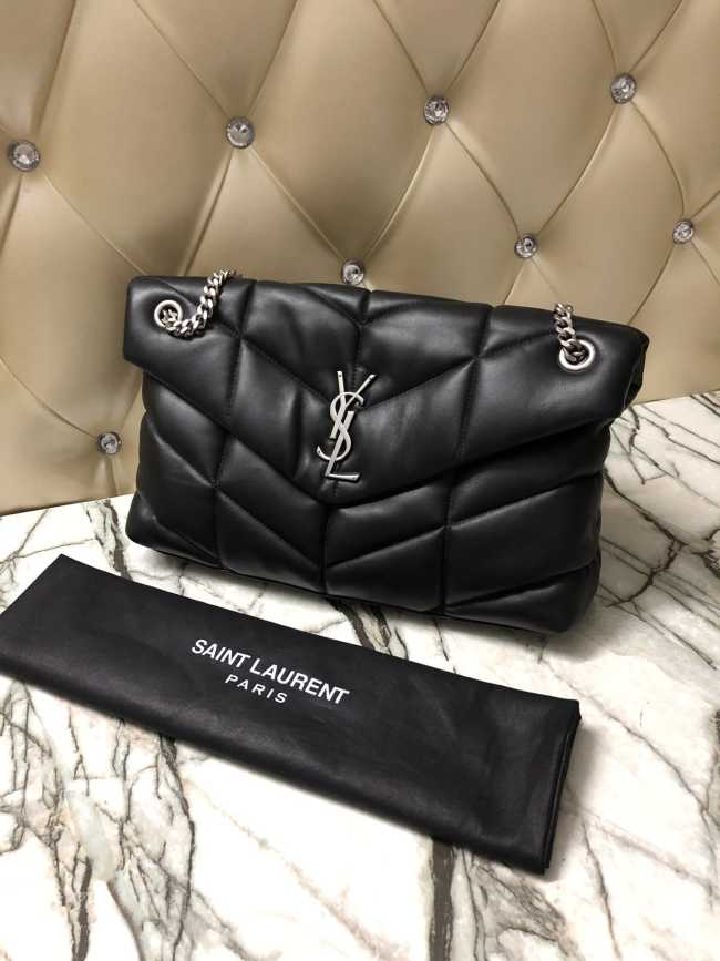 YSL Loulou Puffer Handbag 35cm Black Silver Hardware - 1