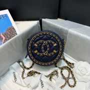 Chanel Round Chain Bag 12cm Navy Blue - 1