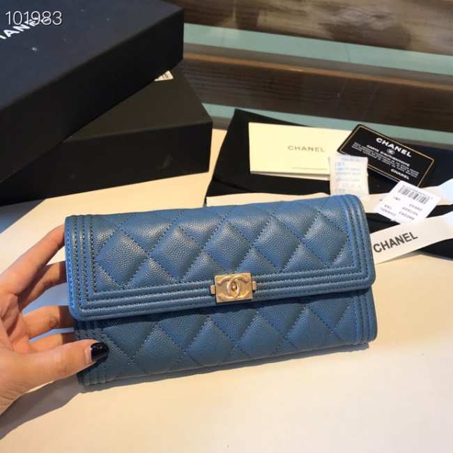 Chanel LeBoy Wallet Caviar Dark Blue19CM - 1