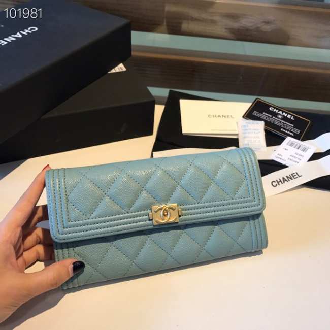 Chanel LeBoy Wallet Caviar Light Blue 19CM - 1