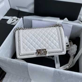 Chanel Boy Bag White with Silver Hardware 25cm