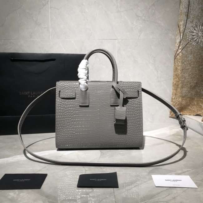 YSL Sac De Jour Bag Grey 26cm with Silver Hardware - 1