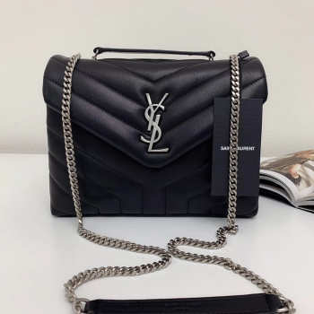 YSL Loulou Bag Black with Silver Hardware 23cm 