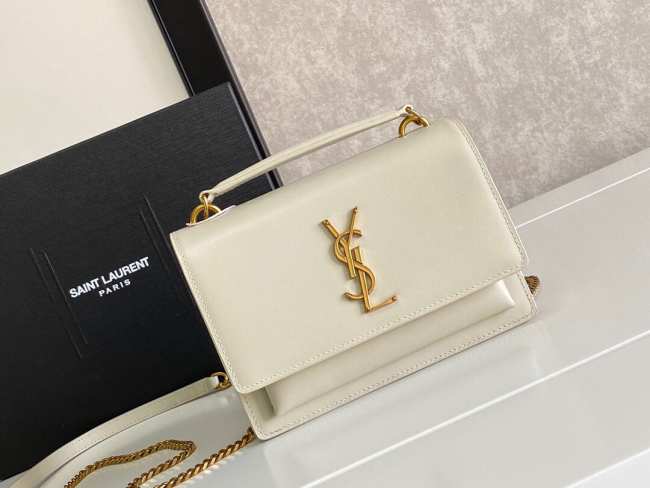 YSL Sunset Small Chain Bag White 19cm - 1