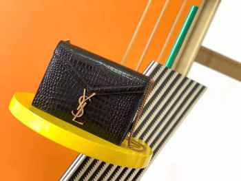 YSL Cassandra Crocodile embossed Bag Black