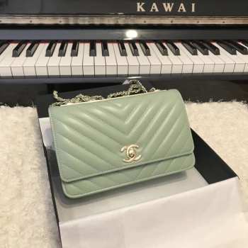 Chanel WOC Lambskin Light Green Bag 19CM