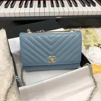 Chanel WOC Lambskin Light Blue Bag 19CM