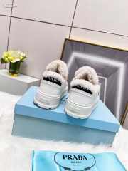 Prada Leather and Shearling Sneakers White - 4