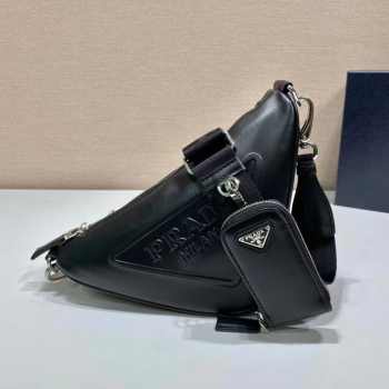 Prada Triangle Leather Shoulder Bag Black