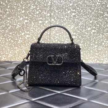 Valentino Mini Vsling Handbag with Sparkling Embroidery Black