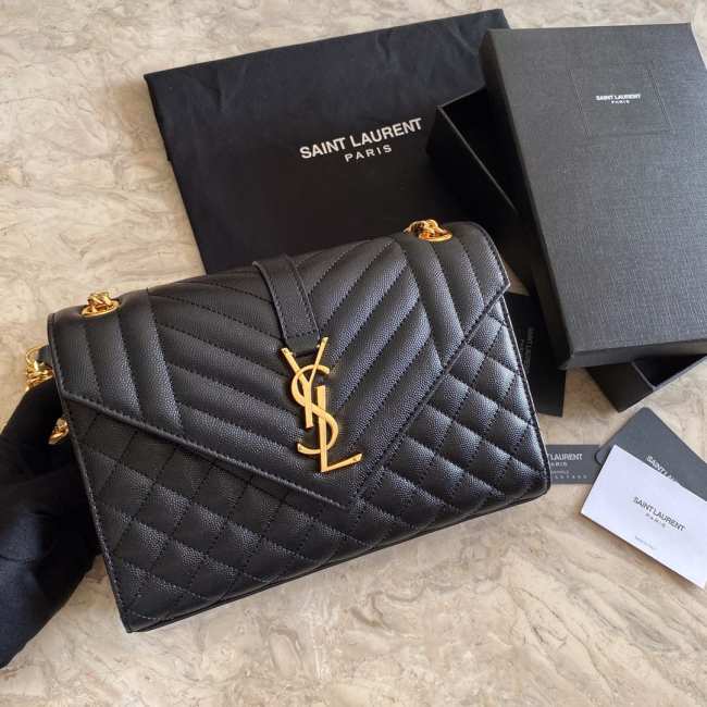 YSL Medium Envelope Bag Black 487206 24CM - 1