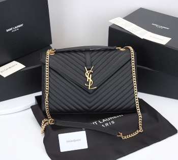 YSL Envelope Black Bag with Gold Hardware 31cm