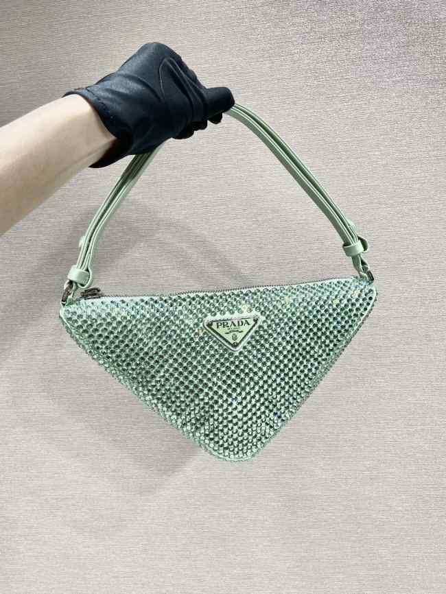 Prada Triangle Crystal-embellished Mini Bag Green - 1