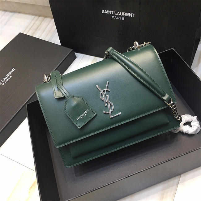 YSL Sunset Leather Crossbody Green Bag 22cm - 1